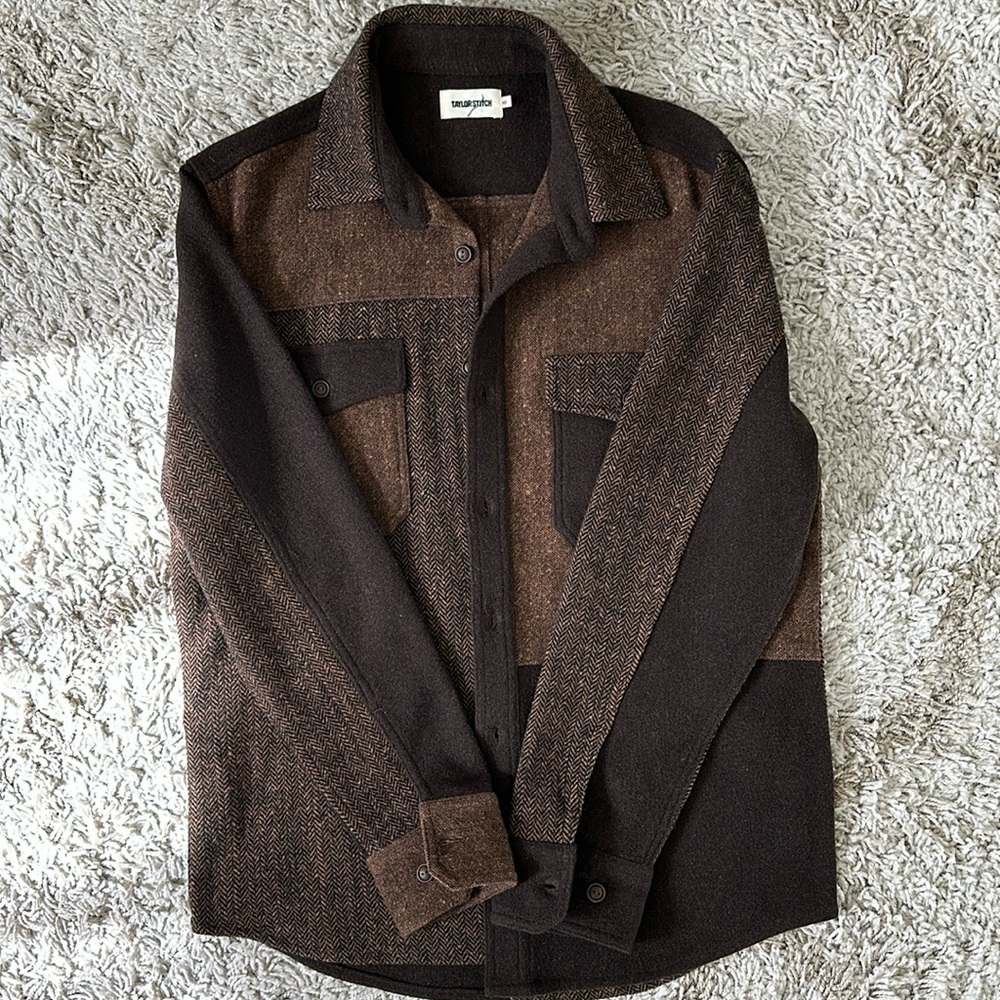 Taylor Stitch Heavy Patterned Button-Up Shirt - Medium (40) - Brown herringbone